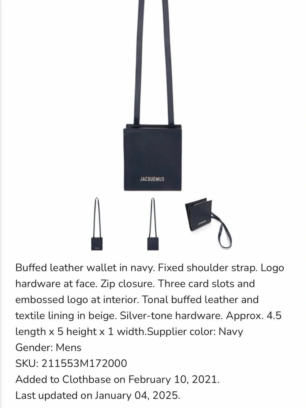 Jacquemus Blue Navy Leather Square Crossbody Wallet